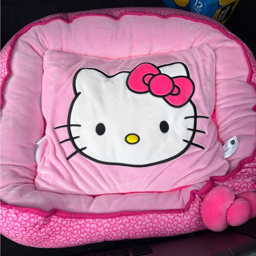 Hello Kitty Pink Plush Pillow with Red Bow